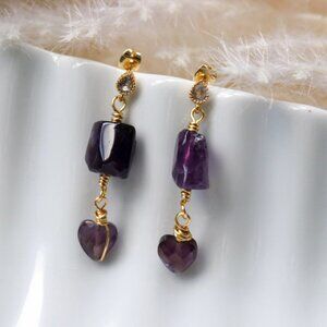 Dainty Amethyst Earrings, February Birthstone, Dainty gold earrings